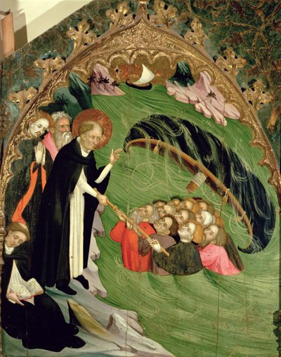 St. Dominic Rescuing Shipwrecked Fishermen from Drowning (detail from the Altarpiece of St. Claire) by Lluís Borrassà